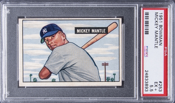 1951 Bowman #253 Mickey Mantle Rookie Card – PSA EX+ 5.5